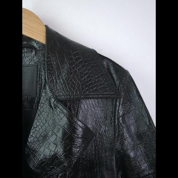[SOLD] ALLSAINTS Wmn's Sz US 4 ALI MAC Croc Embossed Black Lambskin Leather Coat - Picture 4 of 11